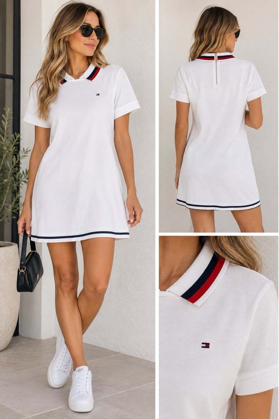 NWT Tommy Hilfiger White Polo T-Shirt Dress Size M Preppy Tennis Sport